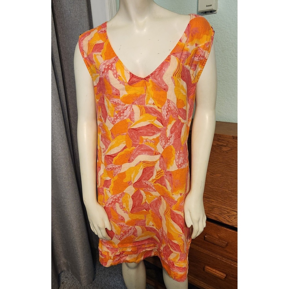 Cynthia Rowley sz L Bright Floral Linen Shift Dress Beach Resort Vacation Summer